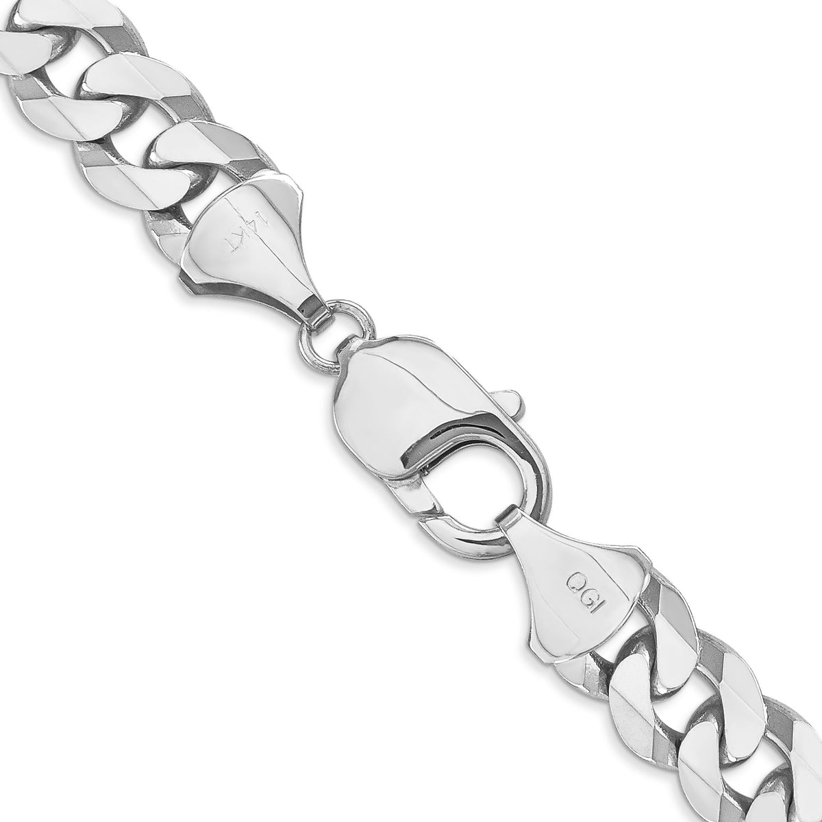 14k White Gold 9.5mm Flat Beveled Curb Chain-WFBU250-20
