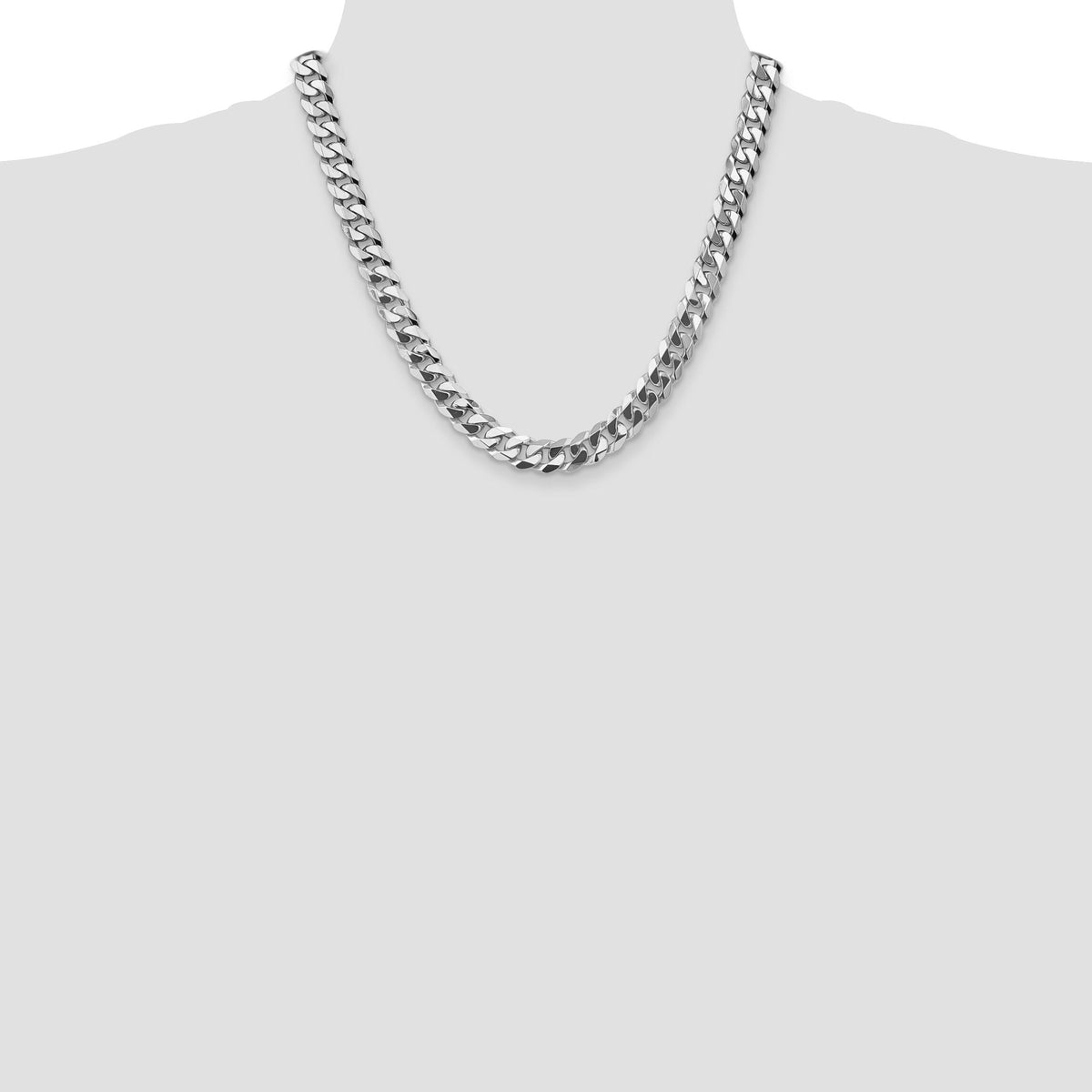 14k White Gold 9.5mm Flat Beveled Curb Chain-WFBU250-20