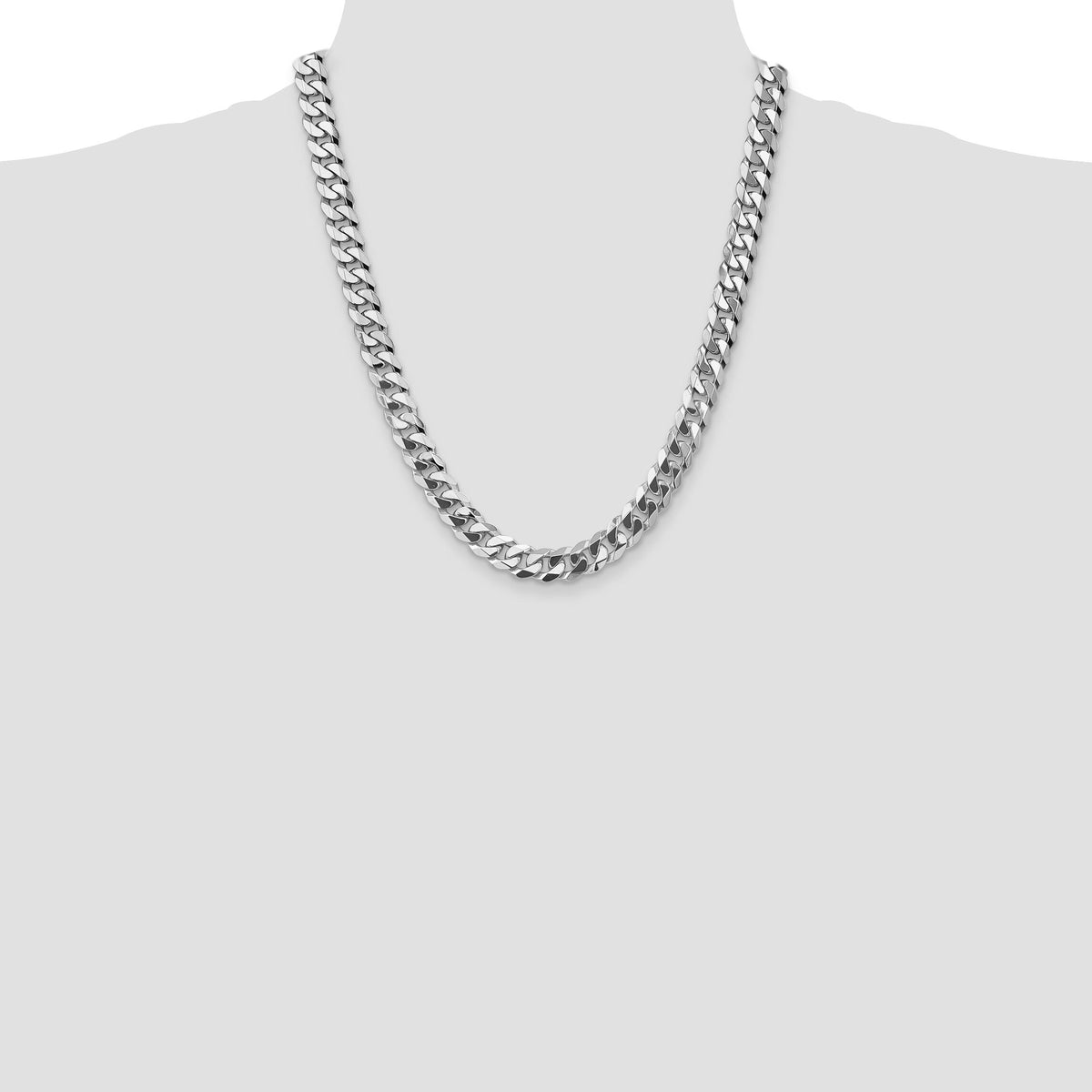 14k White Gold 9.5mm Flat Beveled Curb Chain-WFBU250-22