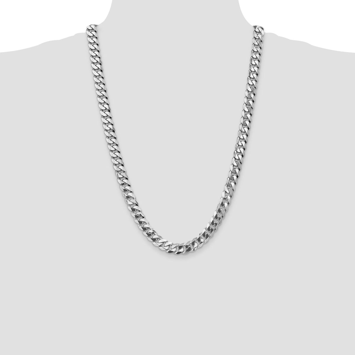 14k White Gold 9.5mm Flat Beveled Curb Chain-WFBU250-26