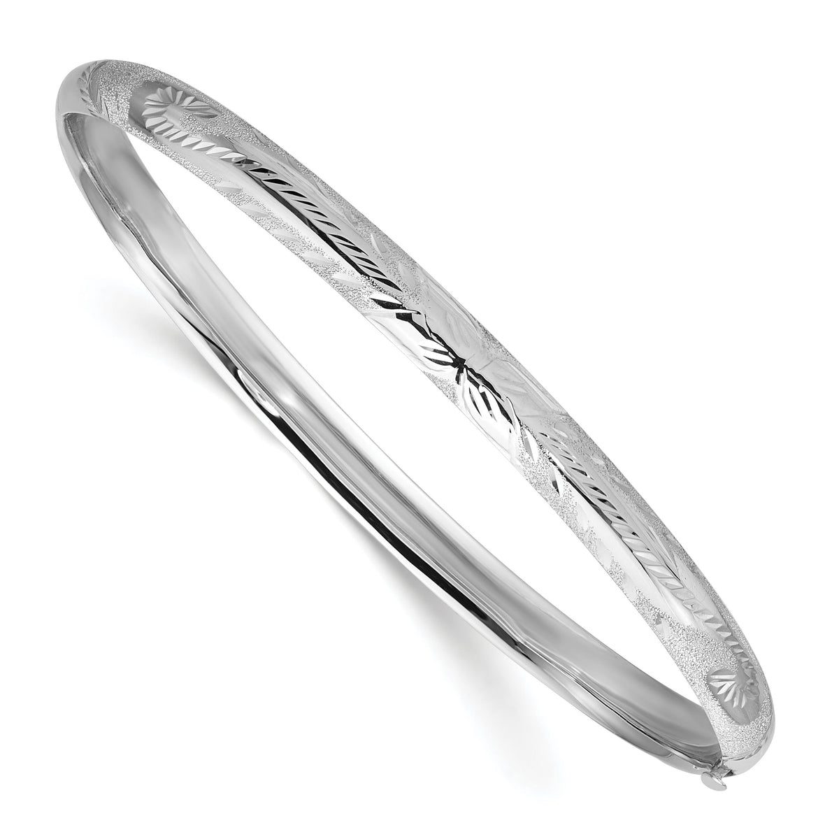 14k 3/16 White Gold Florentine Engraved Hinged Bangle-WFE3/16