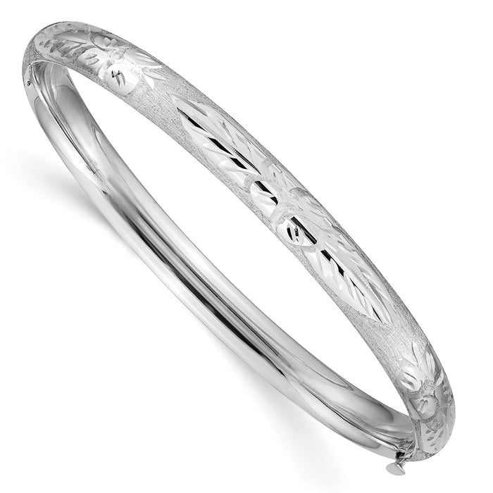 14k 4/16 White Gold Florentine Engraved Hinged Bangle-WFE4/16