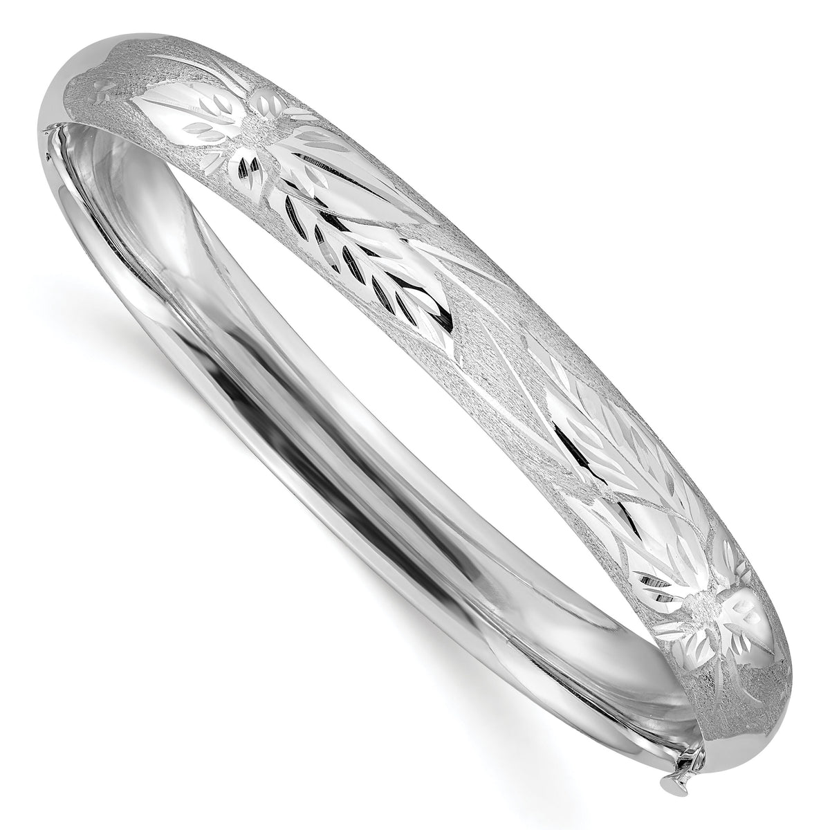 14k 5/16 White Gold Florentine Engraved Hinged Bangle-WFE5/16