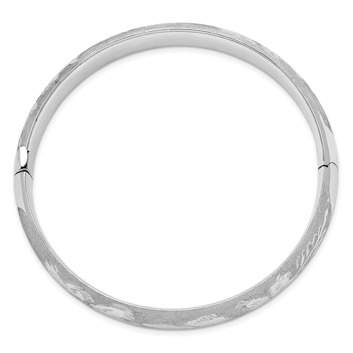14k 7/16 White Gold Florentine Engraved Hinged Bangle-WFE7/16