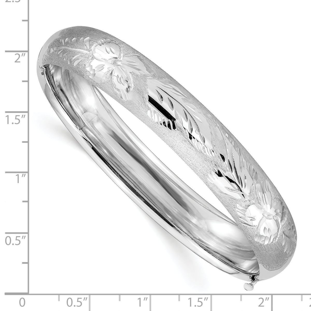 14k 7/16 White Gold Florentine Engraved Hinged Bangle-WFE7/16