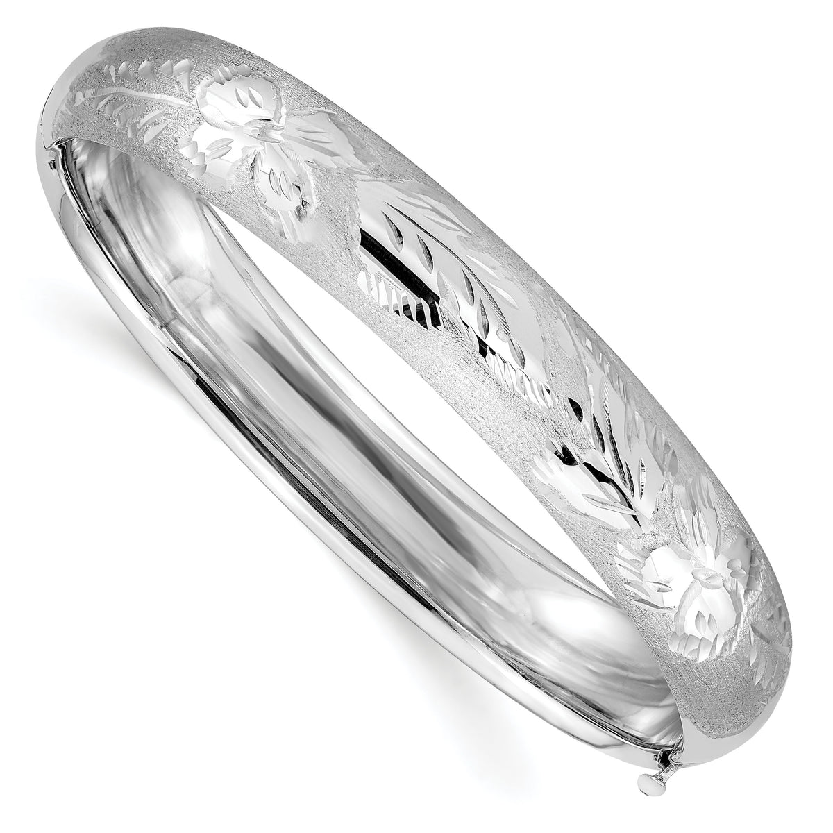 14k 7/16 White Gold Florentine Engraved Hinged Bangle-WFE7/16