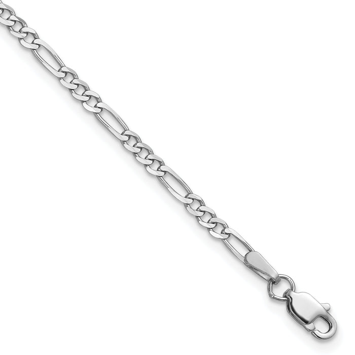 14k White Gold 2.25mm Flat Figaro Chain Anklet-WFIG060-10