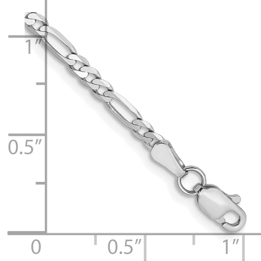 14k White Gold 2.75mm Flat Figaro Chain Anklet-WFIG070-9