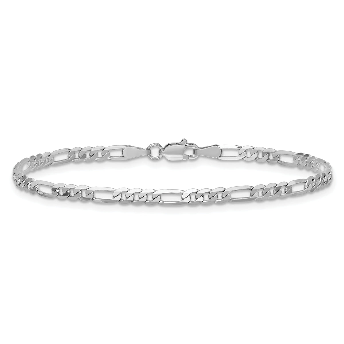 14k White Gold 3mm Flat Figaro Chain Anklet-WFIG080-9