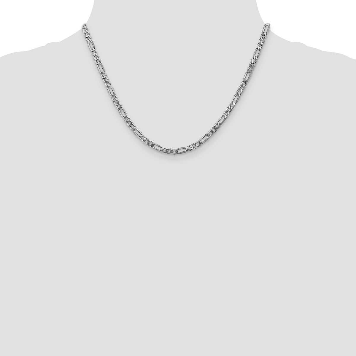 14k White Gold 4mm Flat Figaro Chain-WFIG100-18