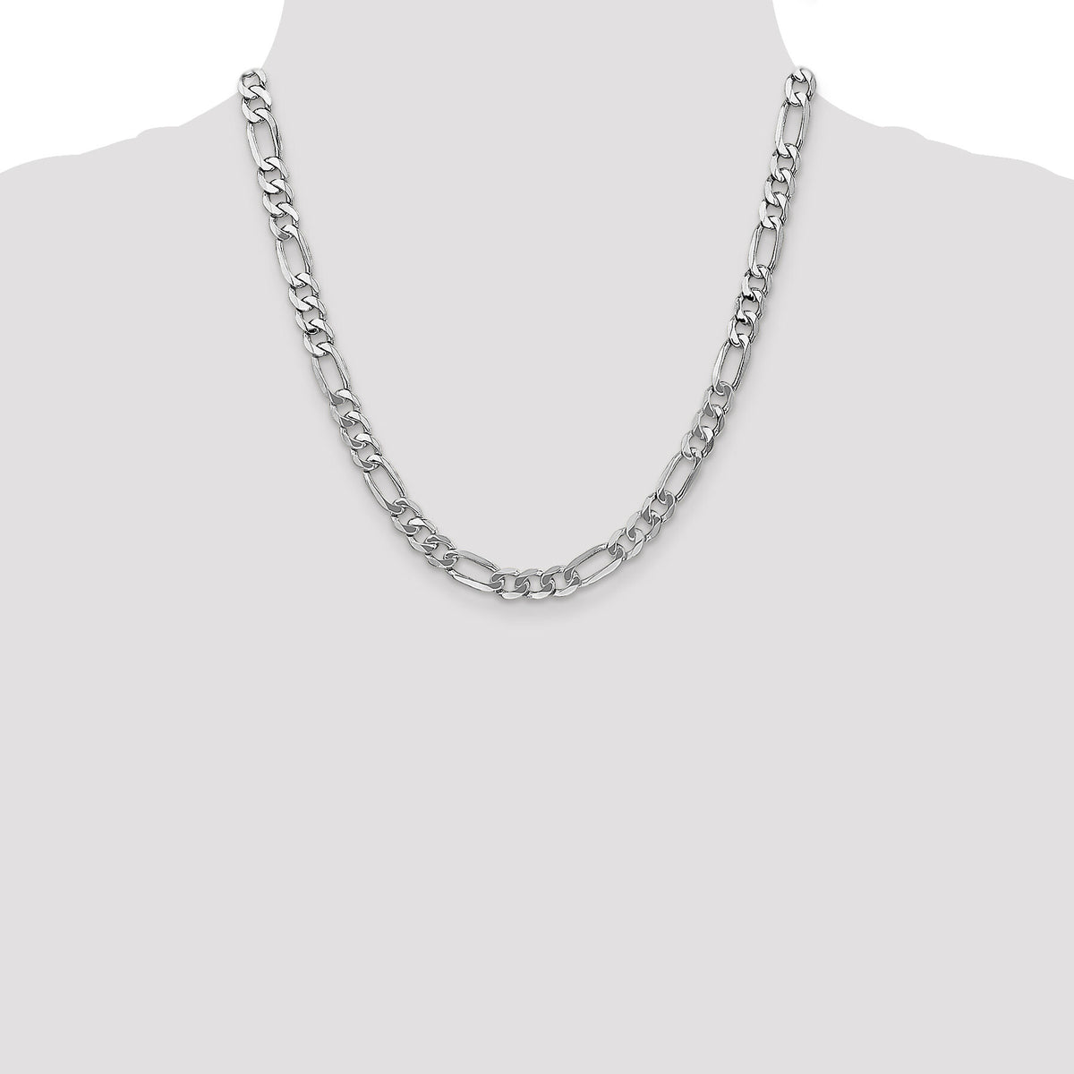 14k White Gold 7mm Flat Figaro Chain-WFIG180-20