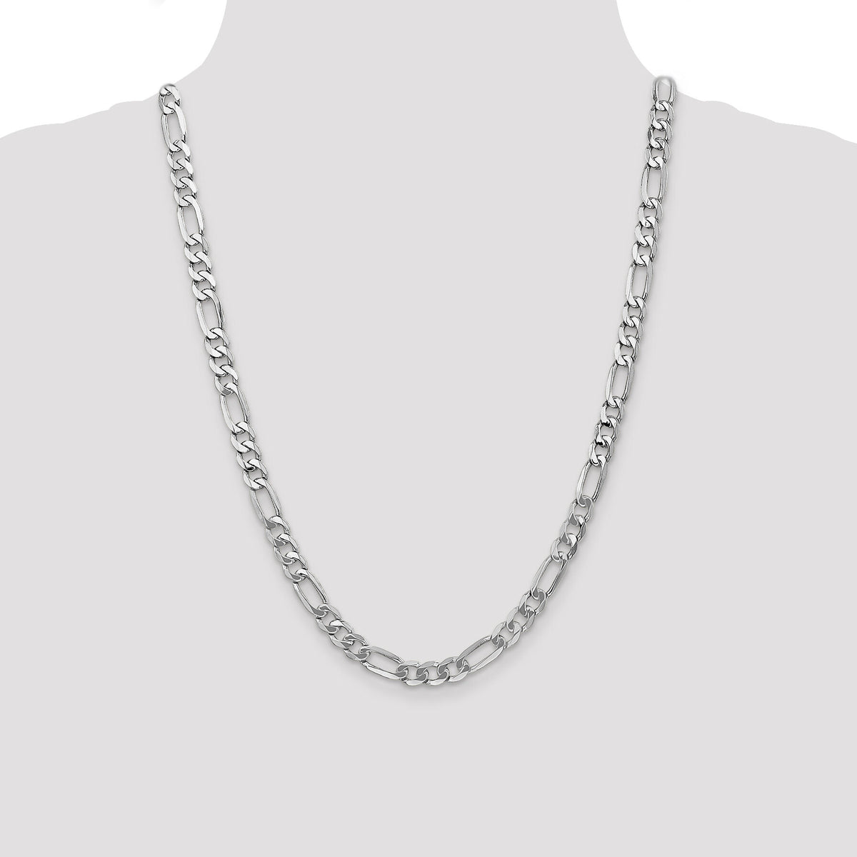 14k White Gold 7mm Flat Figaro Chain-WFIG180-24