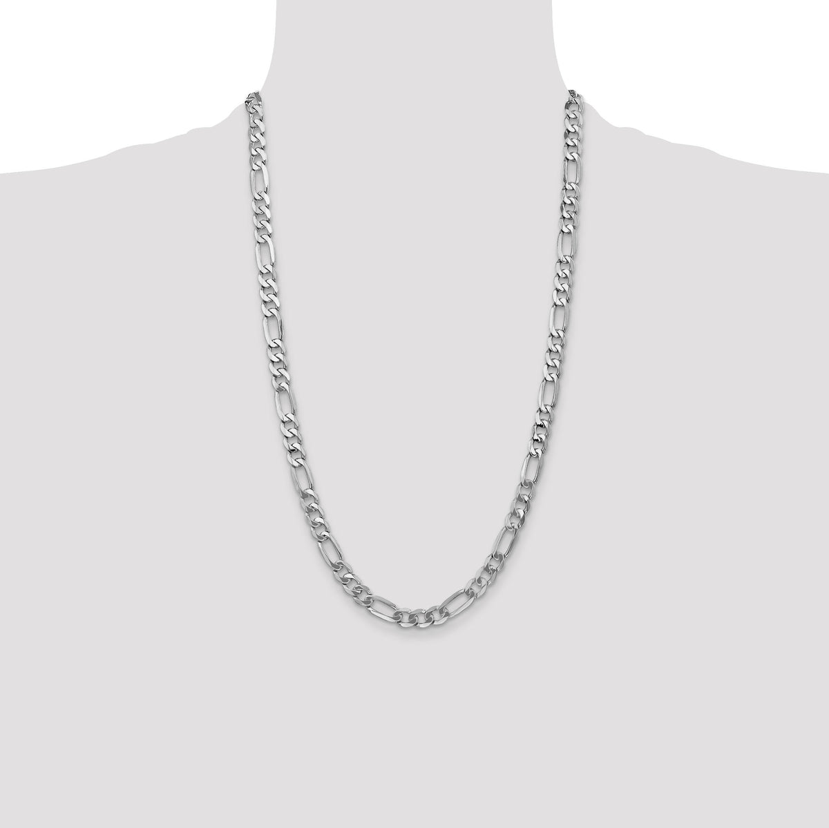 14k White Gold 7mm Flat Figaro Chain-WFIG180-26