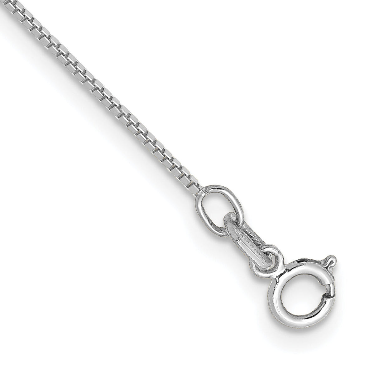 14k White Gold .7mm Box with Spring Ring Clasp Chain Anklet-WLB050-10