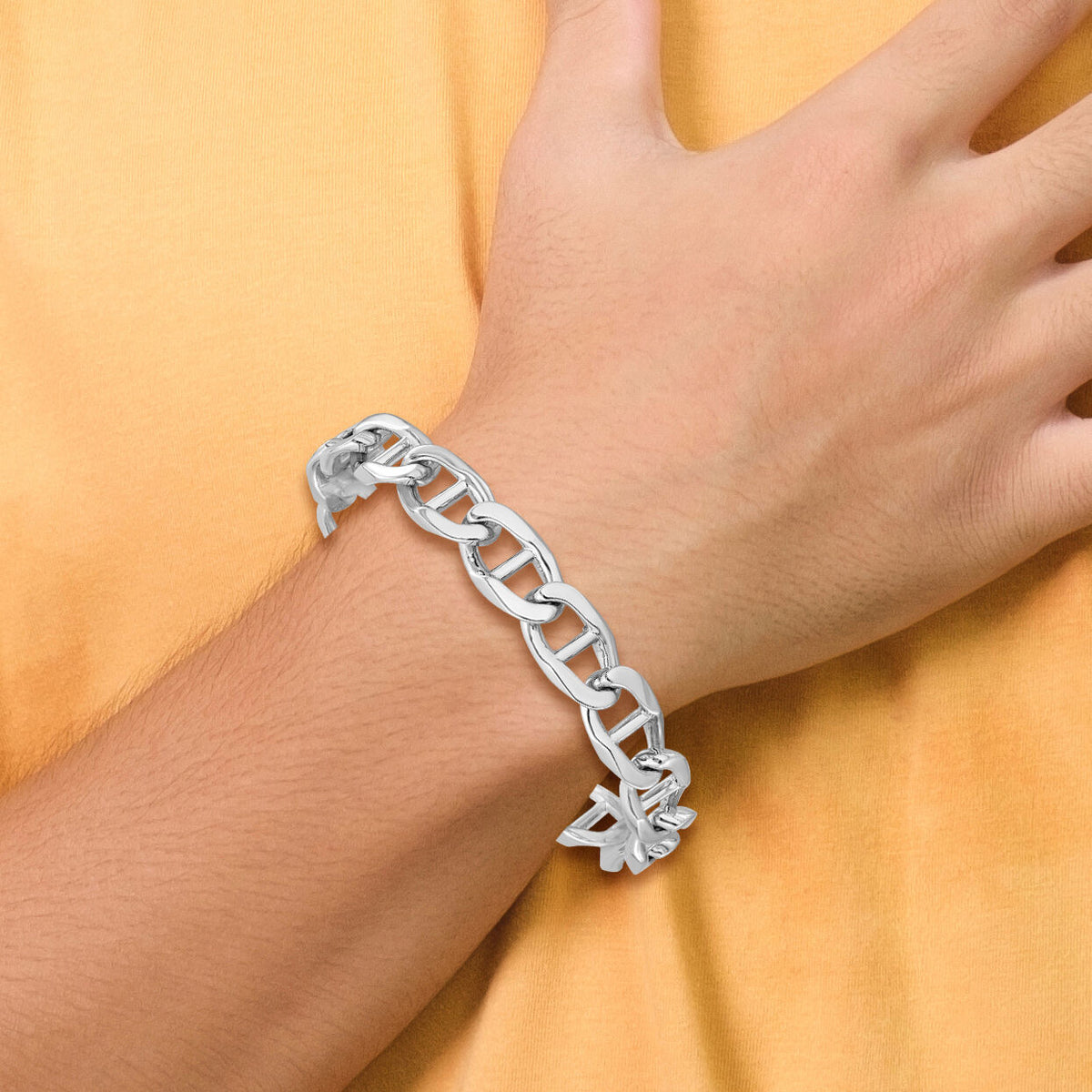 14k White Gold 10.3mm Hand-Polished Anchor Link Bracelet-WLK102-8