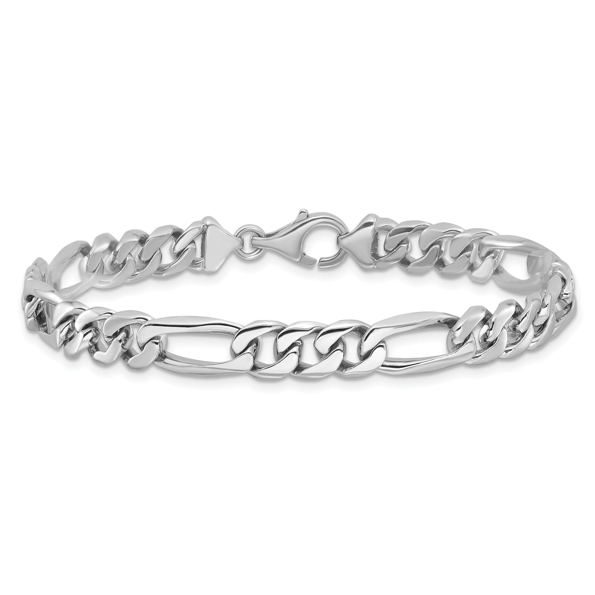 14k WG 7mm Hand-Polished Figaro Link Bracelet-WLK107-8