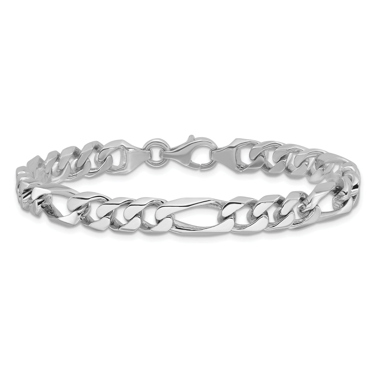14k White Gold 8mm Hand-polished Figaro Link Bracelet-WLK108-8