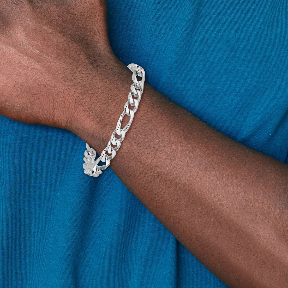 14k White Gold 8mm Hand-polished Figaro Link Bracelet-WLK108-8