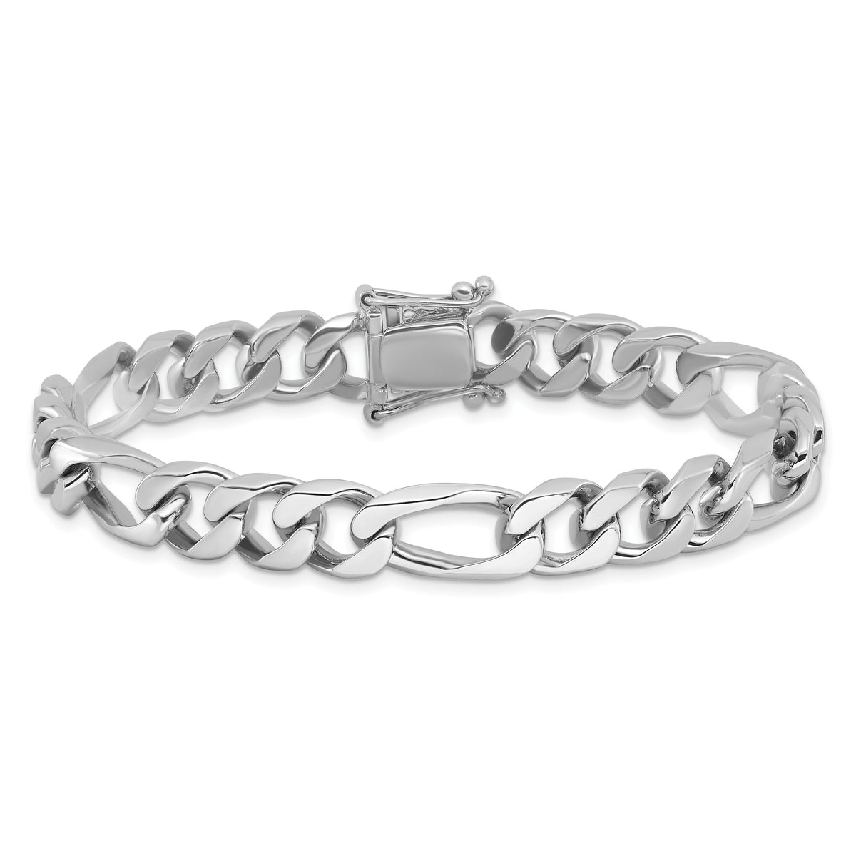 14k White Gold 9mm Hand-polished Figaro Link Bracelet-WLK109-8