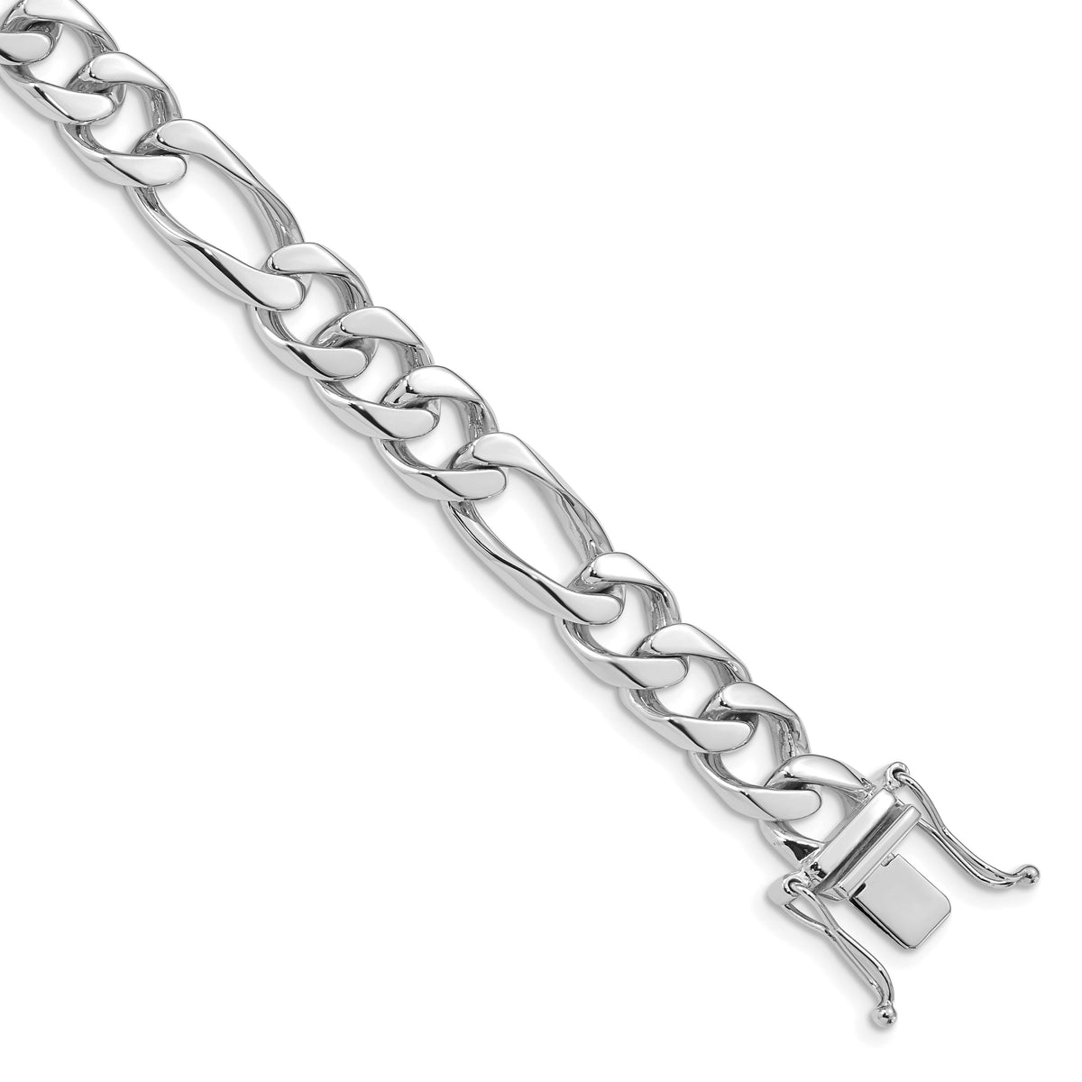 14k White Gold 9mm Hand-polished Figaro Link Bracelet-WLK109-8