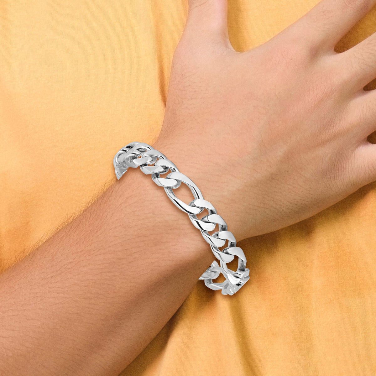 14K White Gold 10mm Hand-Polished Figaro Link Chain-WLK110-8