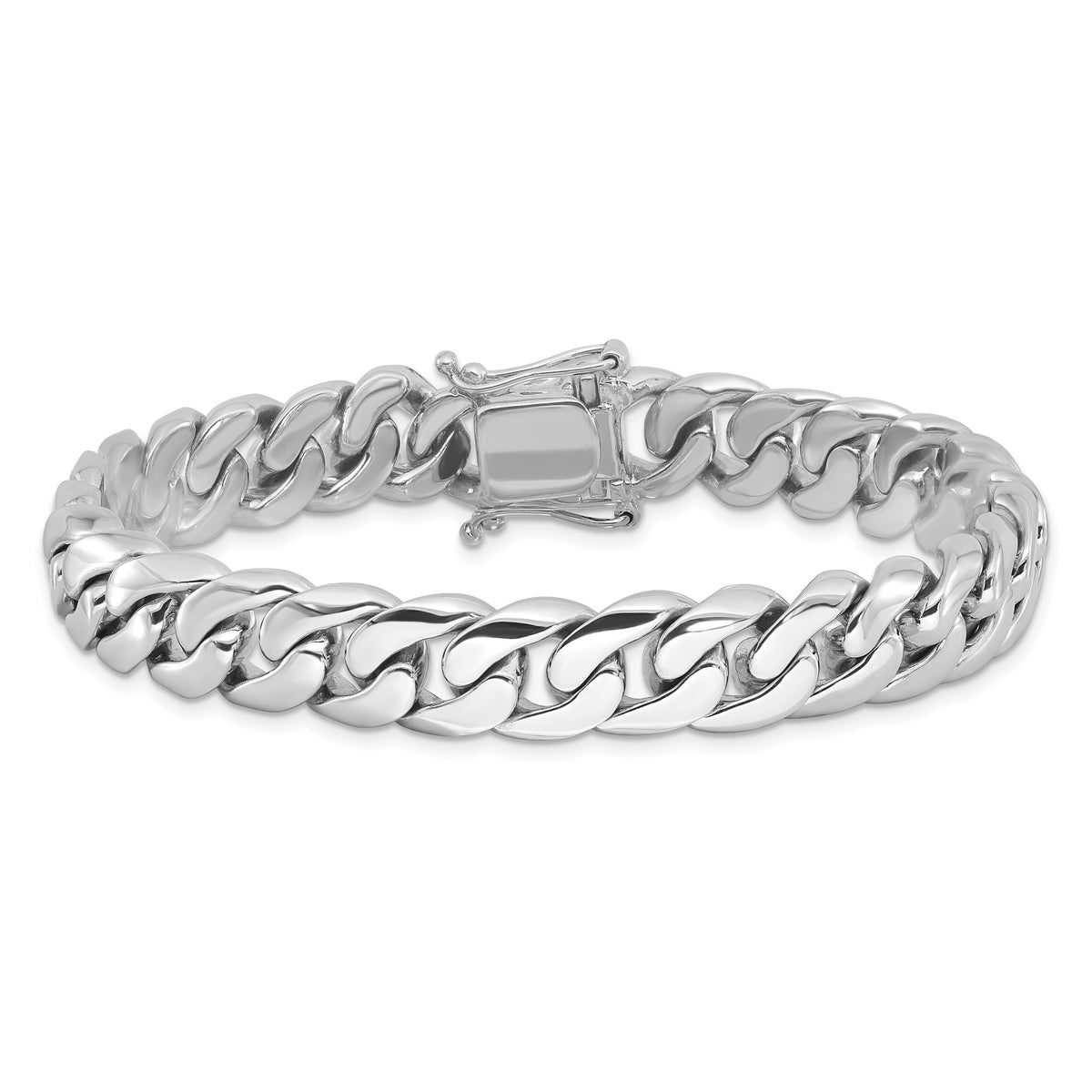 14k White Gold 10.8mm Hand-polished Rounded Curb Link Bracelet-WLK127-8