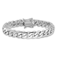 14k White Gold 10.8mm Hand-polished Rounded Curb Link Bracelet-WLK127-8