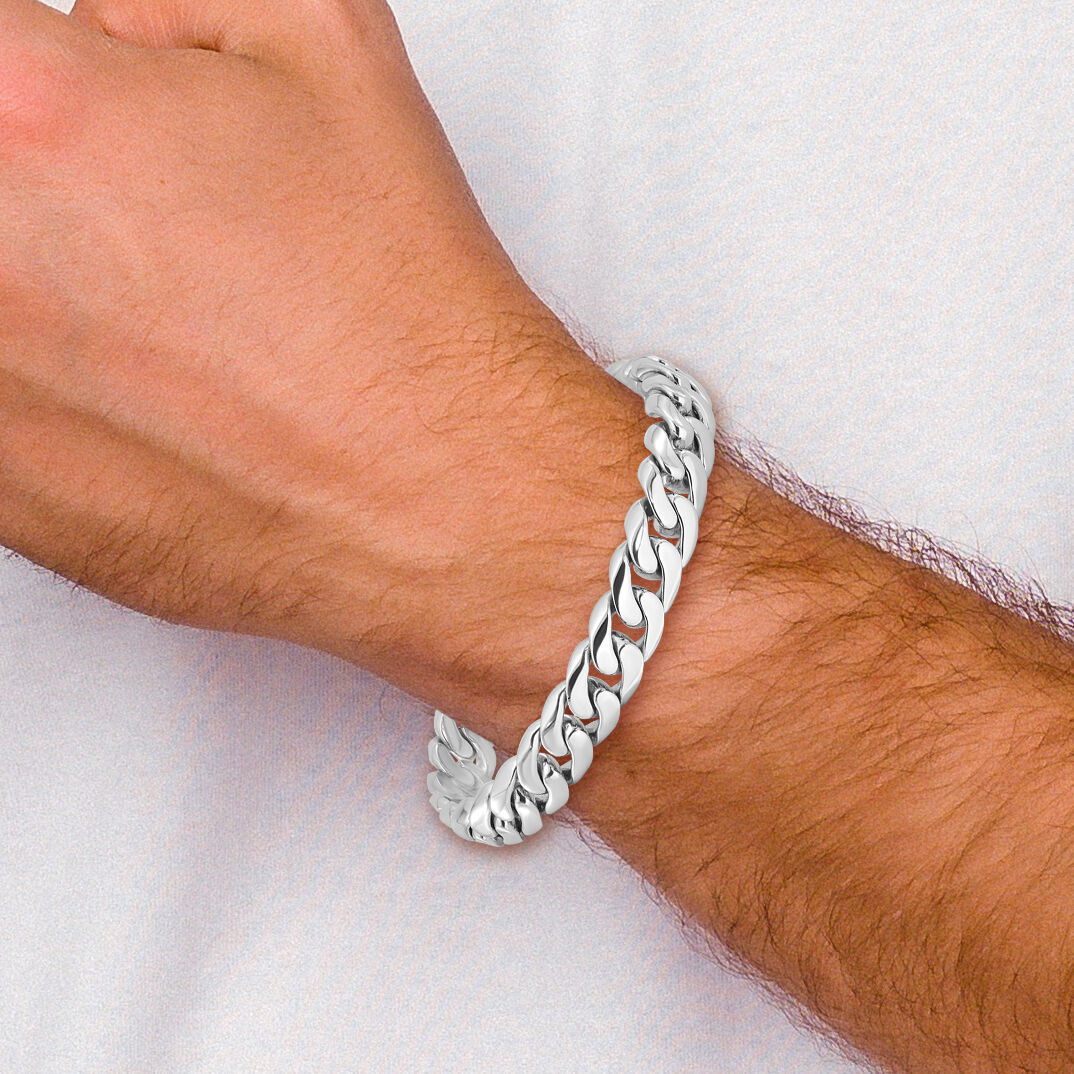 14k White Gold 10.8mm Hand-polished Rounded Curb Link Bracelet-WLK127-8