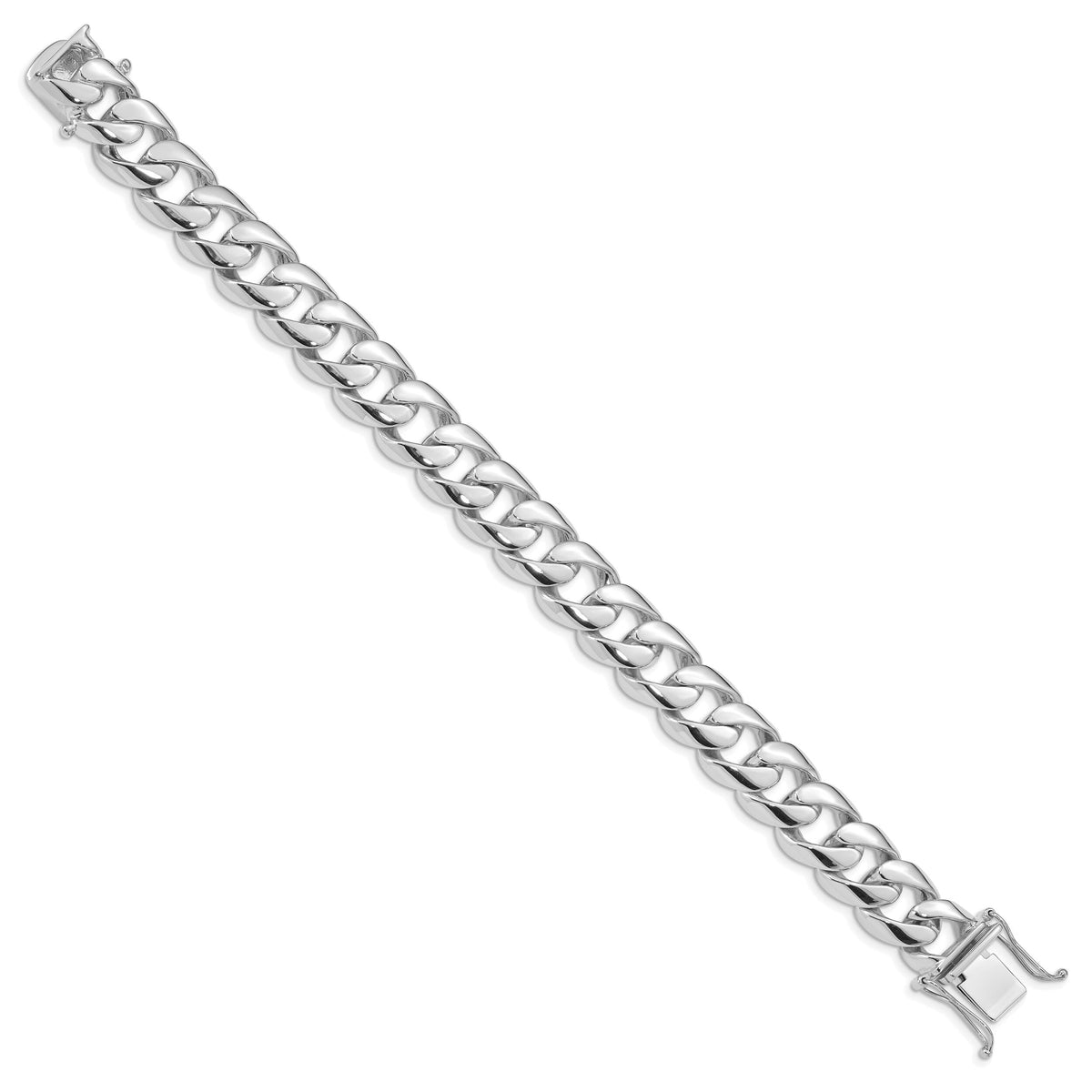 14k White Gold 13.4mm Hand-polished Rounded Curb Link Bracelet-WLK128-8