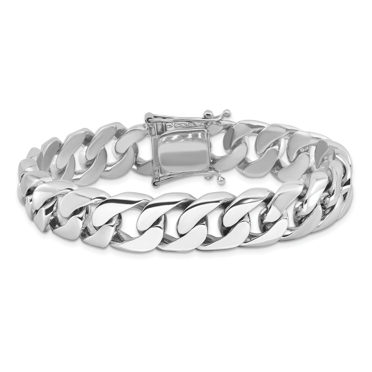 14k White Gold 13.4mm Hand-polished Rounded Curb Link Bracelet-WLK128-8
