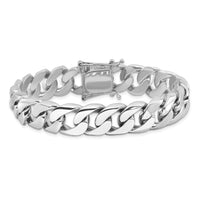 14k White Gold 13.4mm Hand-polished Rounded Curb Link Bracelet-WLK128-8