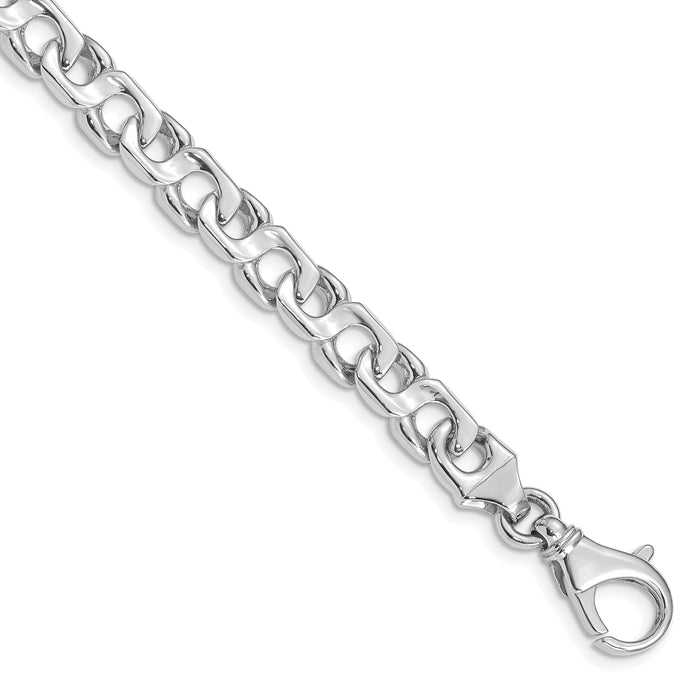 14K White Gold 7.4mm Hand-polished Fancy Link Bracelet-WLK178-8