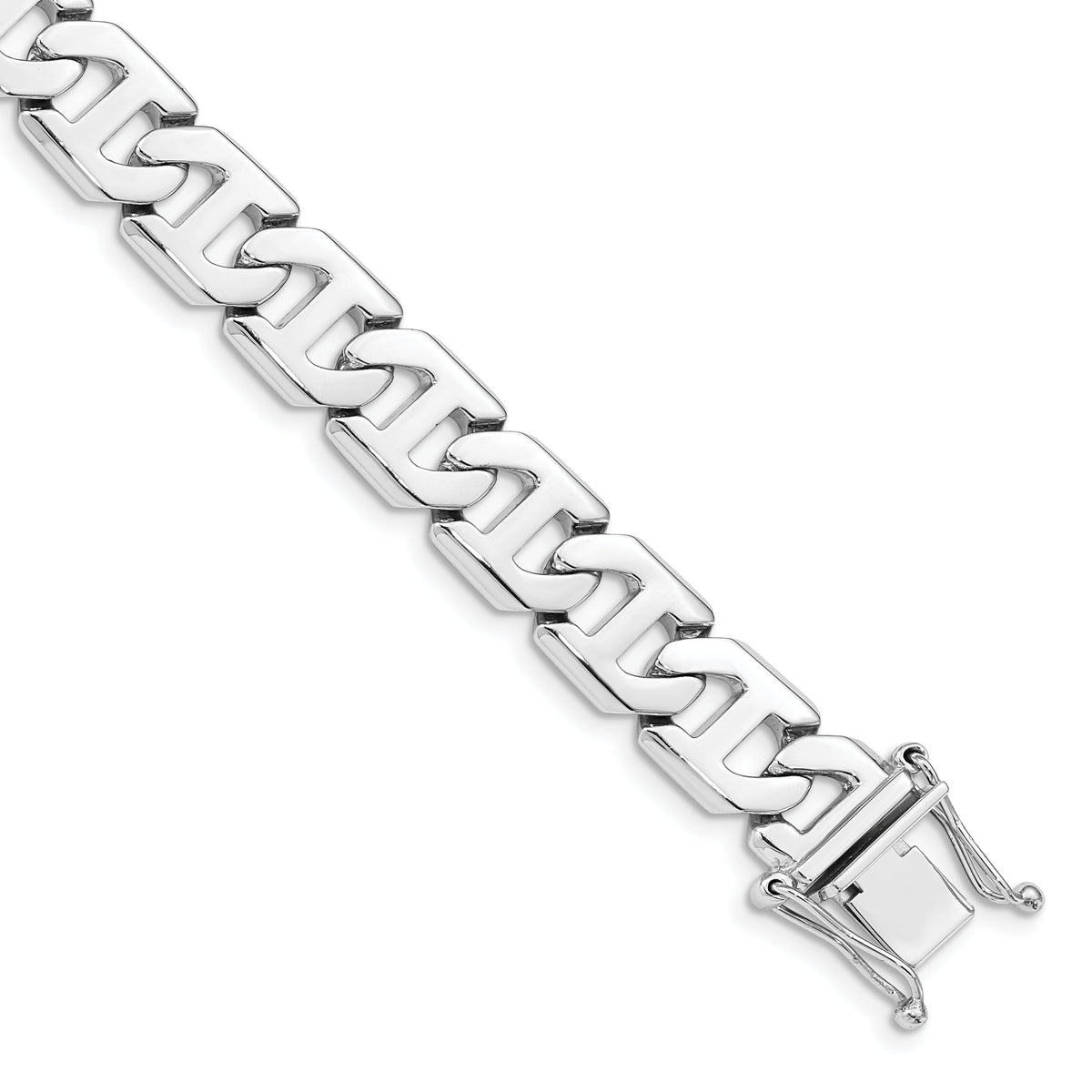14k White Gold 10.2mm Hand-polished Fancy Link Bracelet-WLK190-8