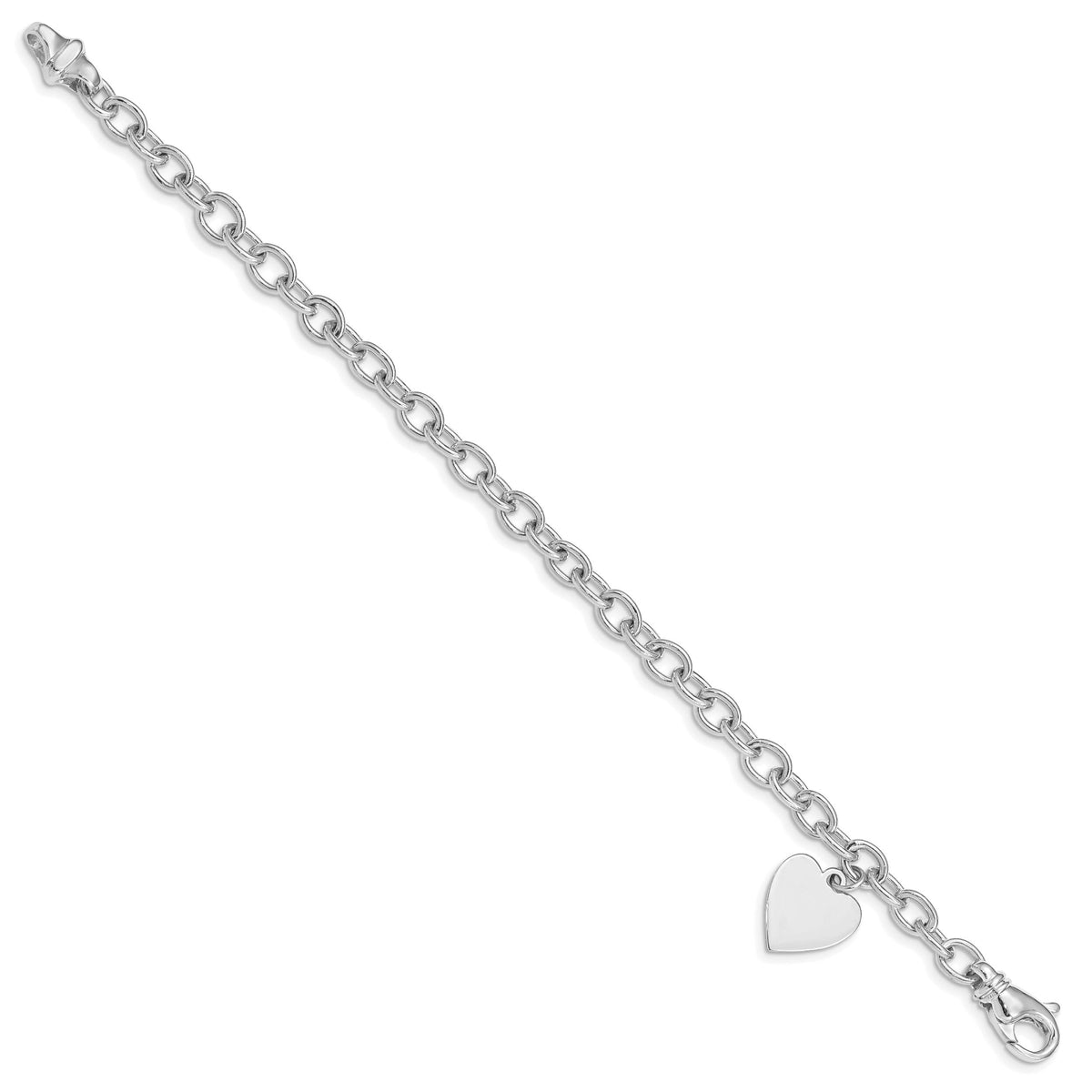 14k White Gold Link W/ Heart Charm Bracelet-WLK312-7.5