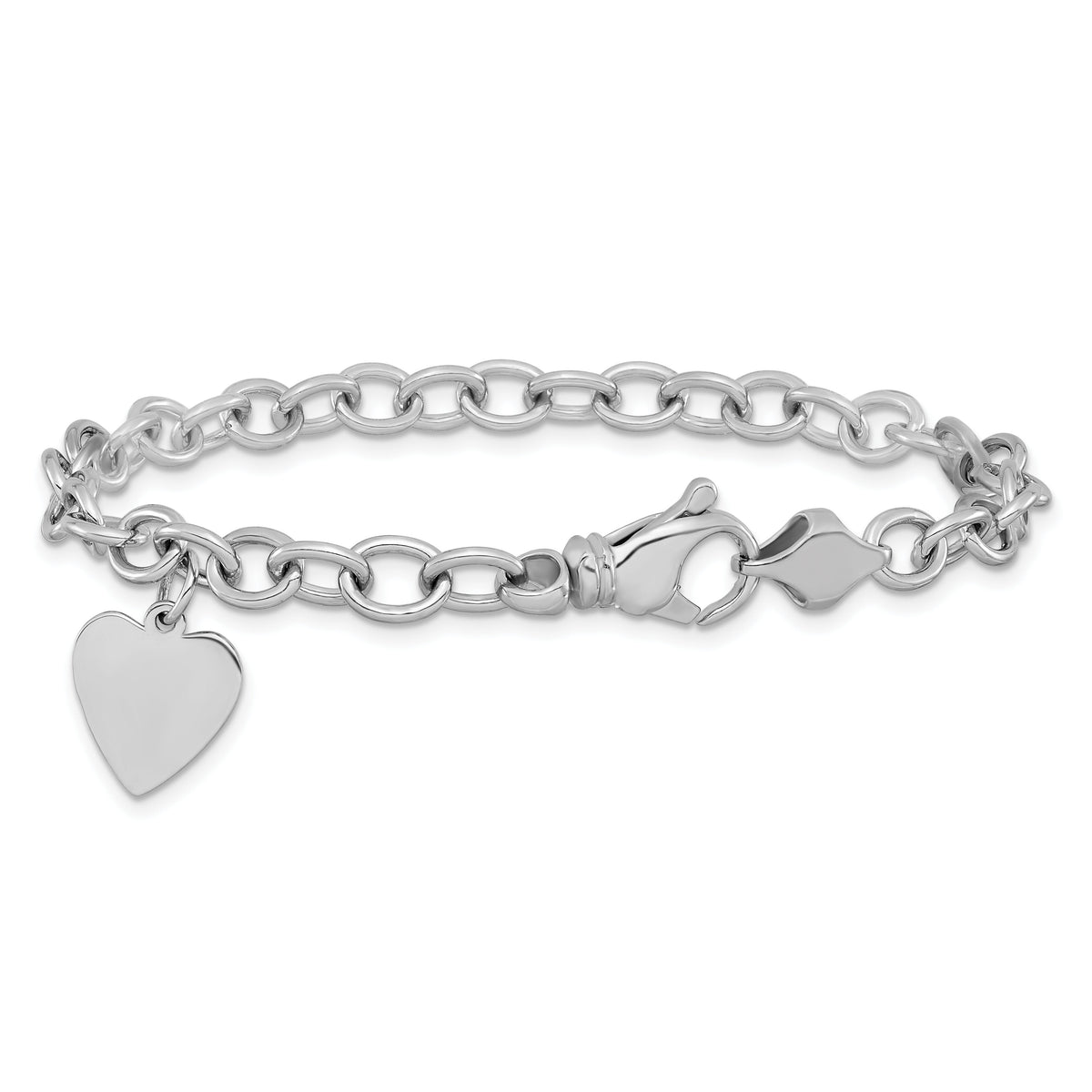 14k White Gold Link W/ Heart Charm Bracelet-WLK312-7.5