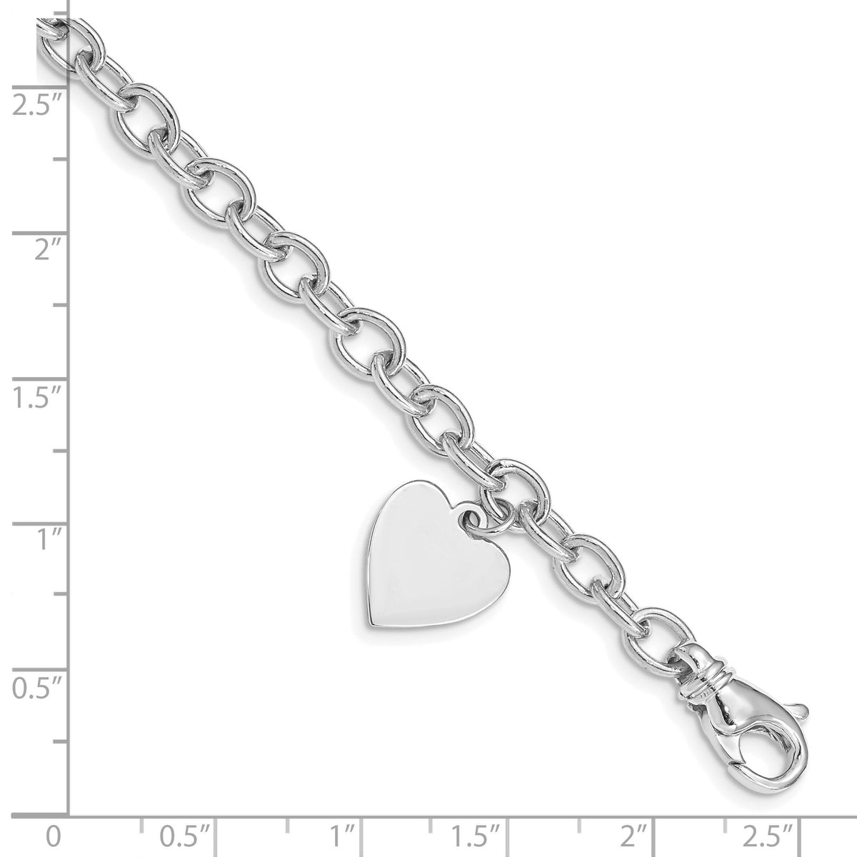 14k White Gold Link W/ Heart Charm Bracelet-WLK312-7.5