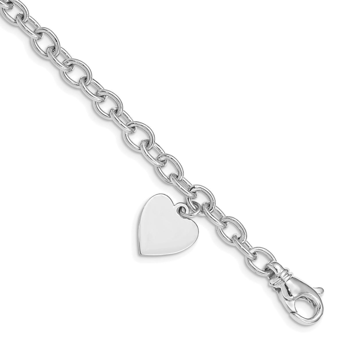 14k White Gold 8.5in Polished Engravable Link with Heart Charm Bracelet-WLK312-8.5