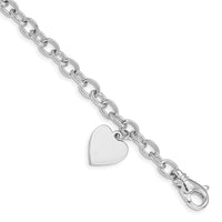 14k White Gold 8.5in Polished Engravable Link with Heart Charm Bracelet-WLK312-8.5