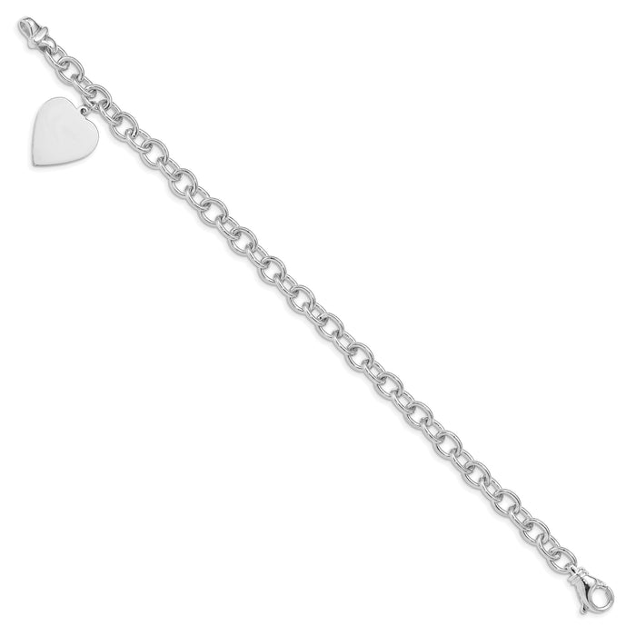 14k White Gold Link W/ Heart Charm Bracelet-WLK313-7.5