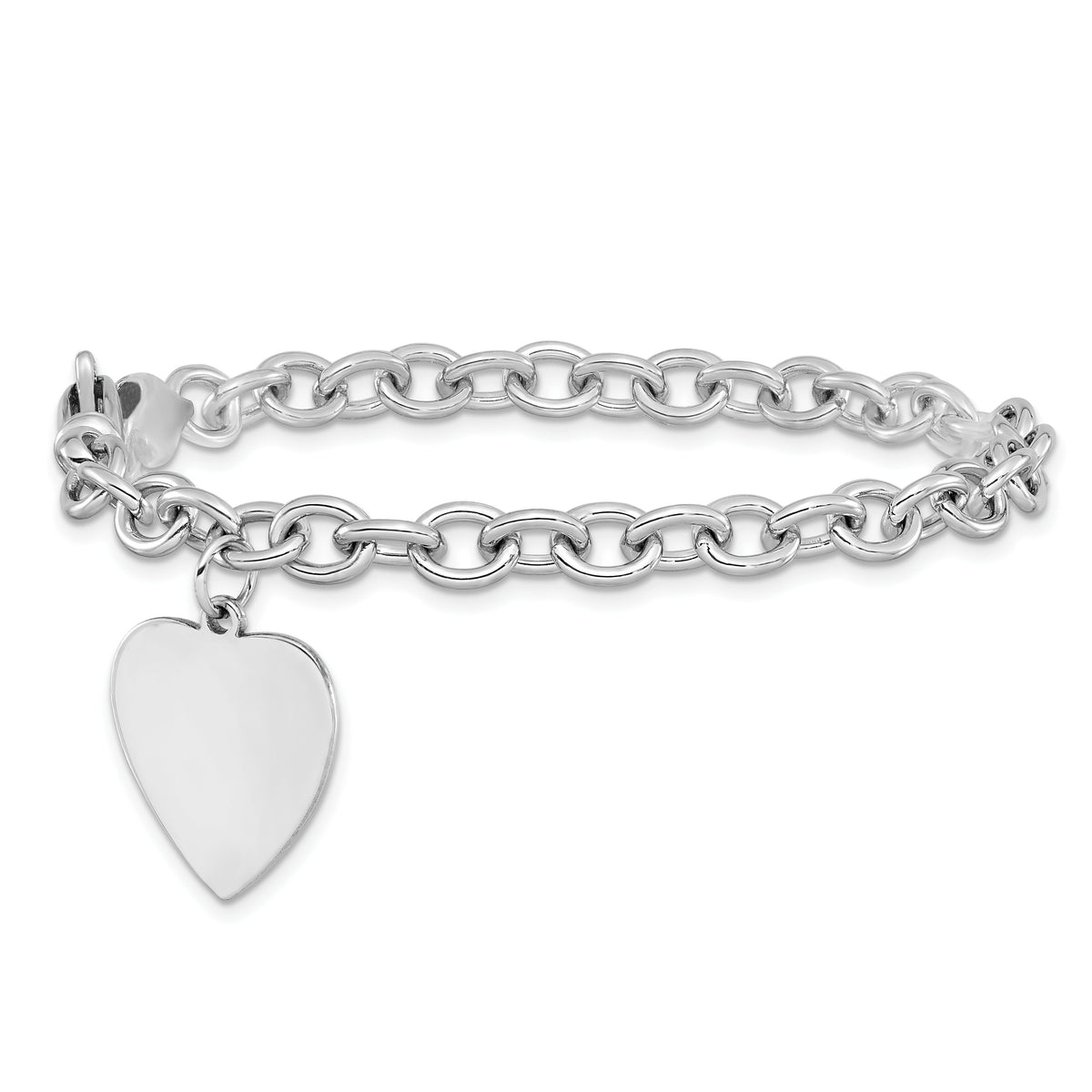 14k White Gold 8.5in Polished Engravable Link with Heart Charm Bracelet-WLK313-8.5
