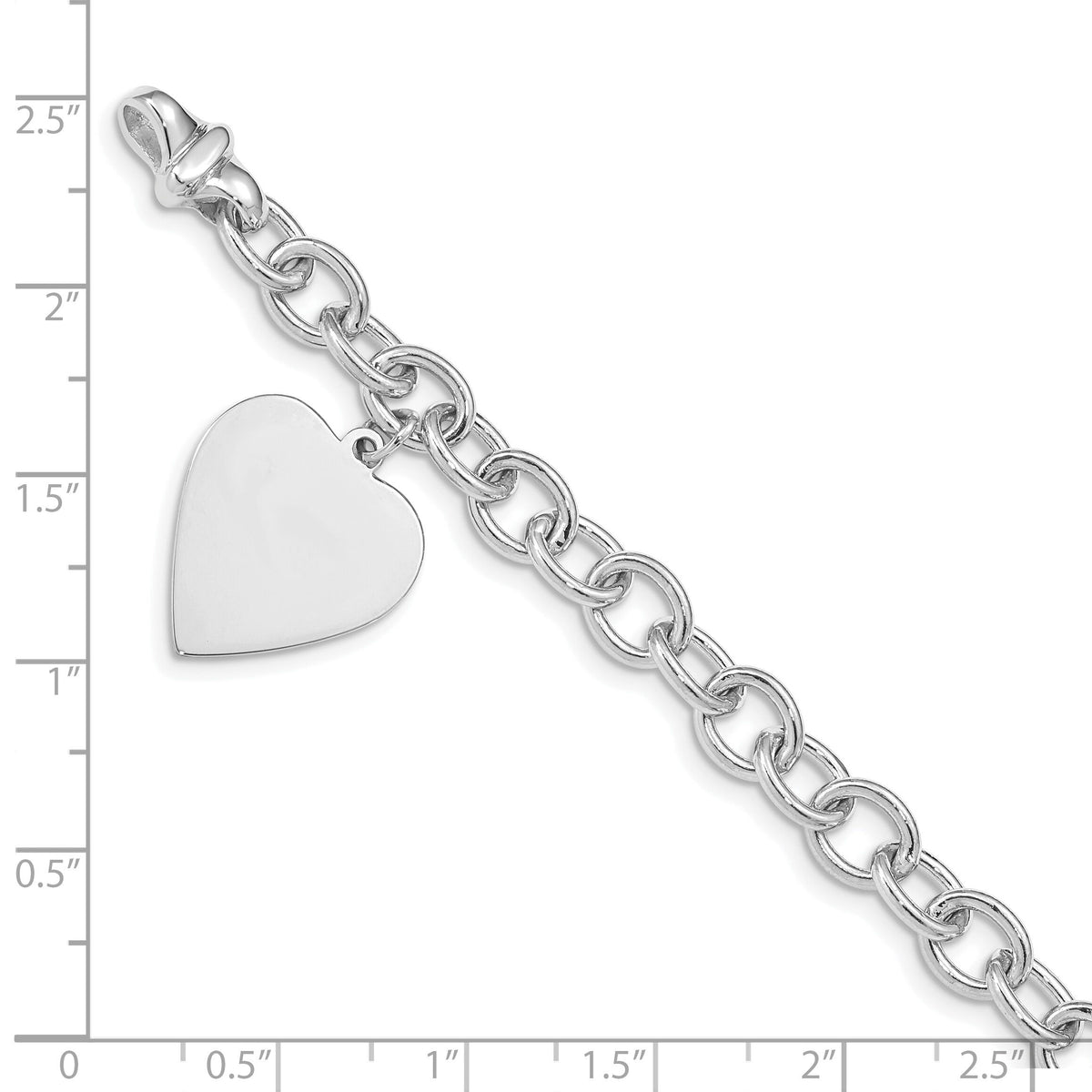 14k White Gold 8.5in Polished Engravable Link with Heart Charm Bracelet-WLK313-8.5