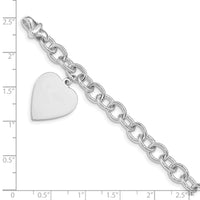 14k White Gold 8.5in Polished Engravable Link with Heart Charm Bracelet-WLK313-8.5