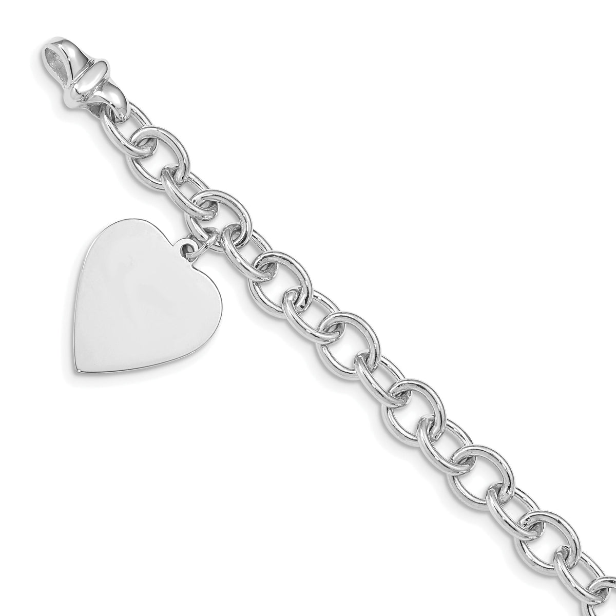 14k White Gold 8.5in Polished Engravable Link with Heart Charm Bracelet-WLK313-8.5