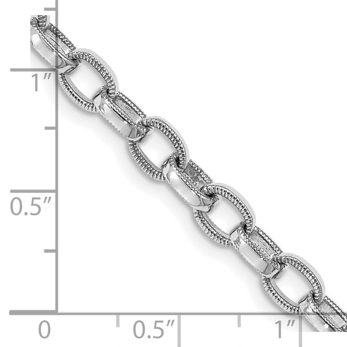14k White Gold 5mm Hand Polished w/Ridged Edges Link Bracelet-WLK583-8.5
