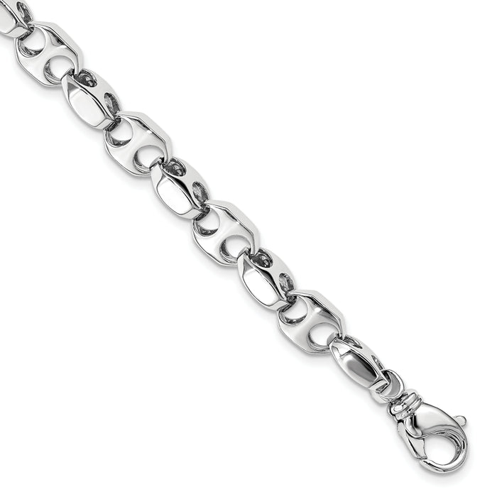 14k White Gold 7.2mm Hand-polished Fancy Link Bracelet-WLK609-8.25