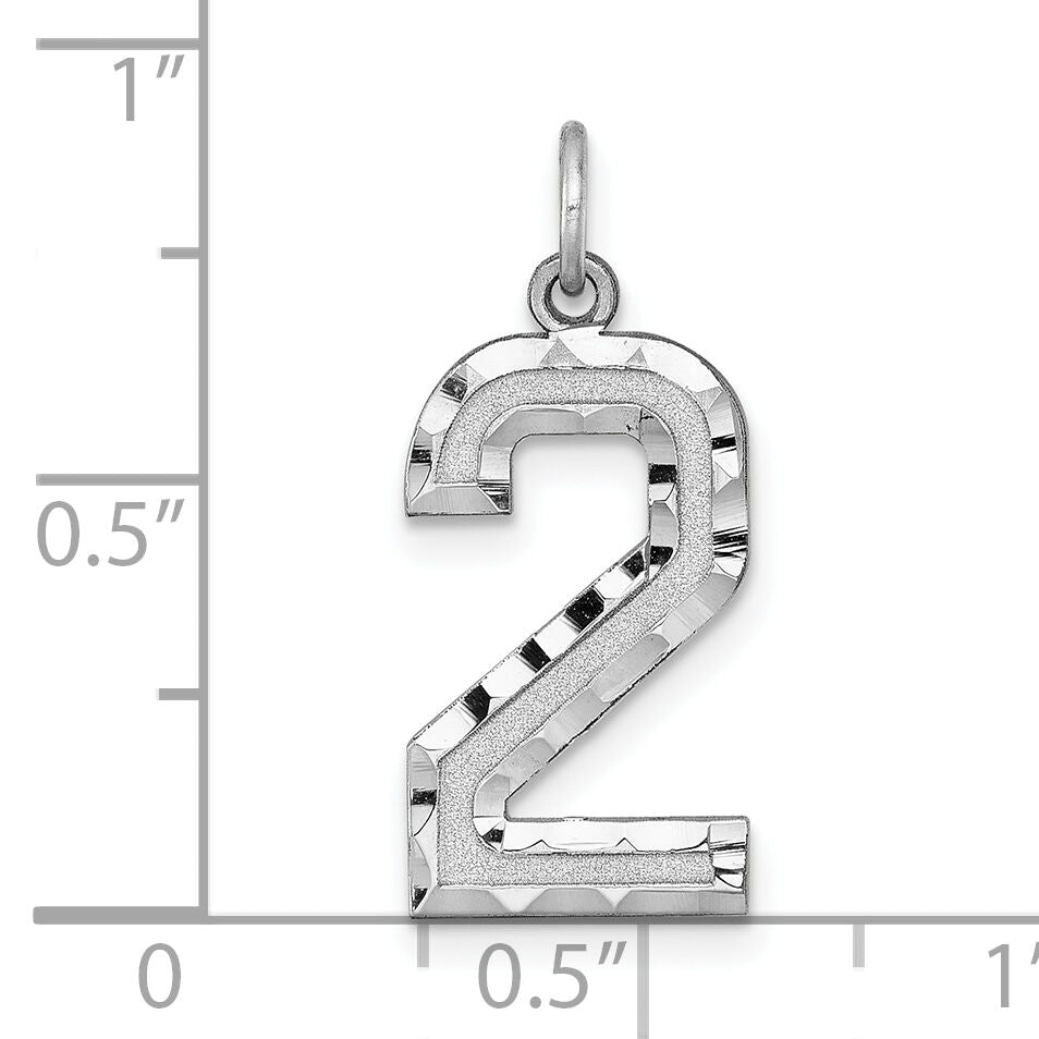 14kw Large Brushed Diamond-cut  Number 2 Charm-WLN02
