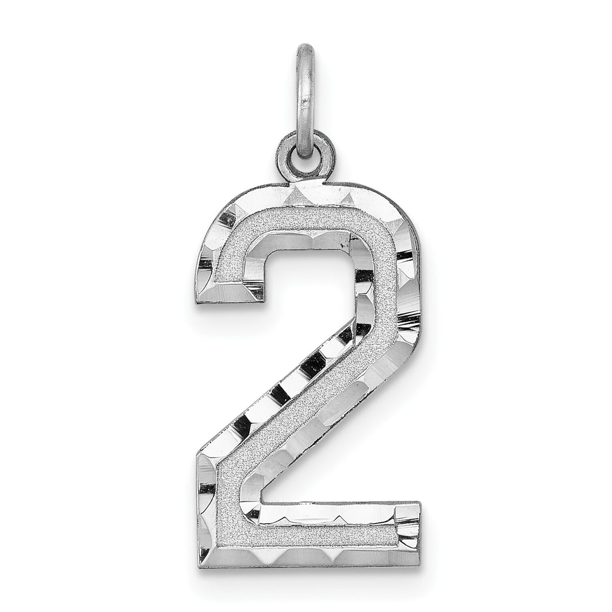 14kw Large Brushed Diamond-cut  Number 2 Charm-WLN02