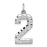 14kw Large Brushed Diamond-cut  Number 2 Charm-WLN02