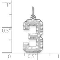 14kw Large Brushed Diamond-cut Number 3 Charm-WLN03
