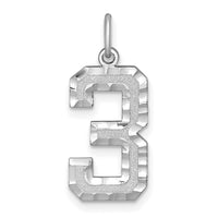 14kw Large Brushed Diamond-cut Number 3 Charm-WLN03